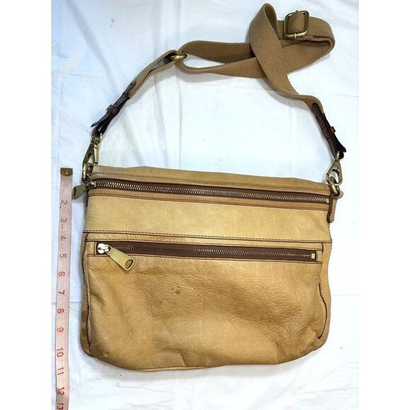 Fossil Explorer Leather Fold Over Crossbody Hobo Tote Shoulder Bag Tan - Picture 5 of 16